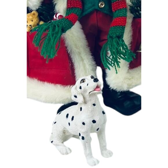 NEW Set 2 Fabric Mache SANTA CLAUS Figurines 4pc Dalmatian Dog Cat Holiday Decor - Picture 4 of 11